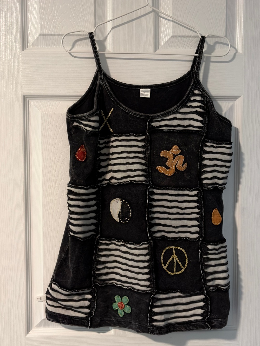 Black Patchwork Tank Top with Embroidered Icons - Kids